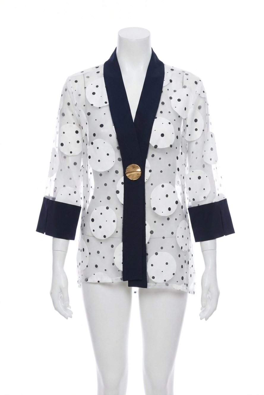 NEW JOSEPH RIBKOFF polka dots sheer jacket in vanilla/midnight blue